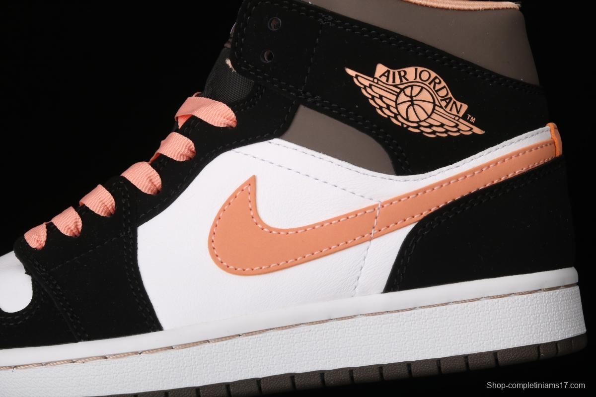 Air Jordan 1 Mid black pink peach goddess festival basketball shoes DH0210-100