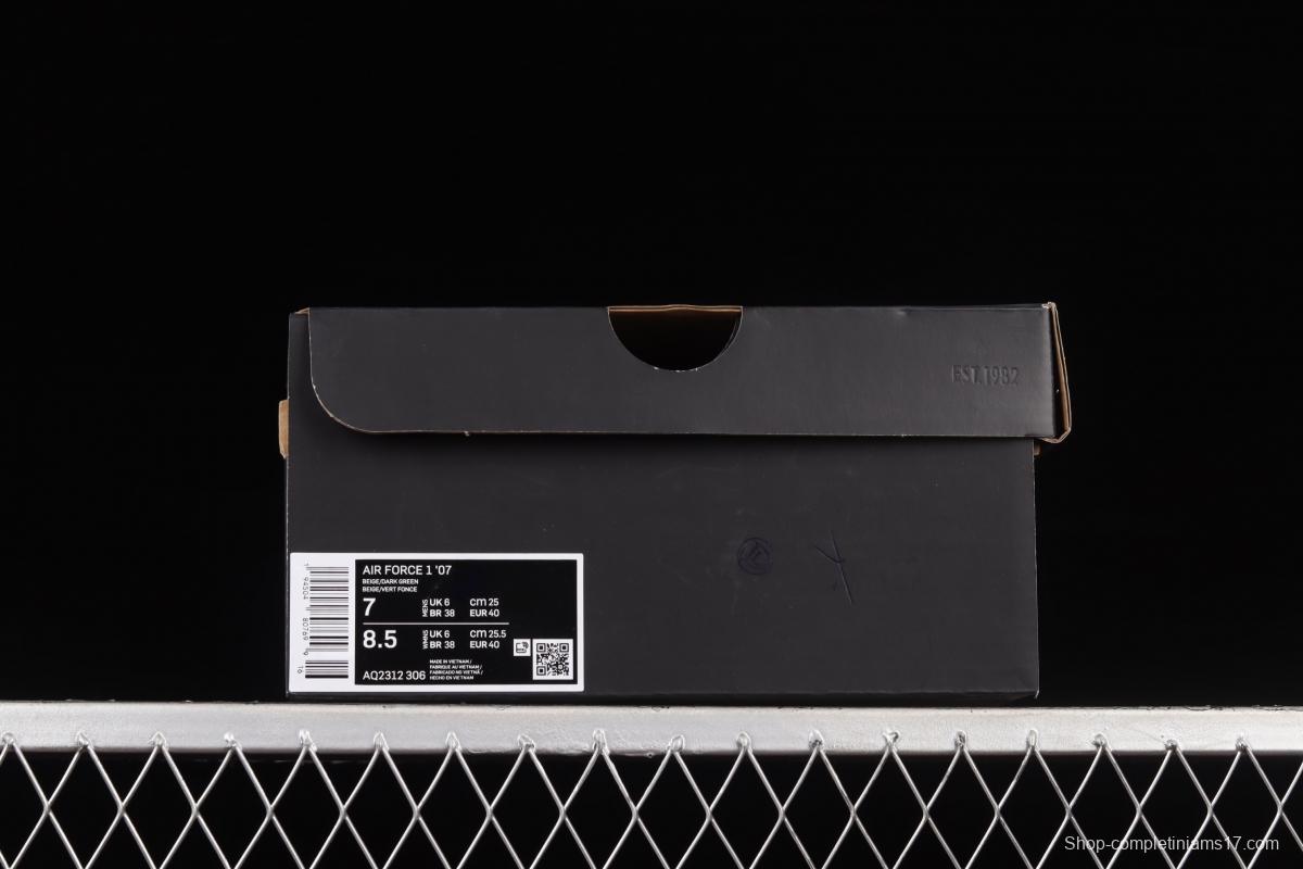 NIKE Air Force 1x07 Low rice white, dark green, low-top casual board shoes AQ2312-306