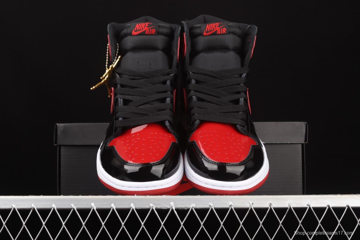 Air Jordan 1 High OG Bred Patent lacquered leather black and red high top basketball shoes 555088-063