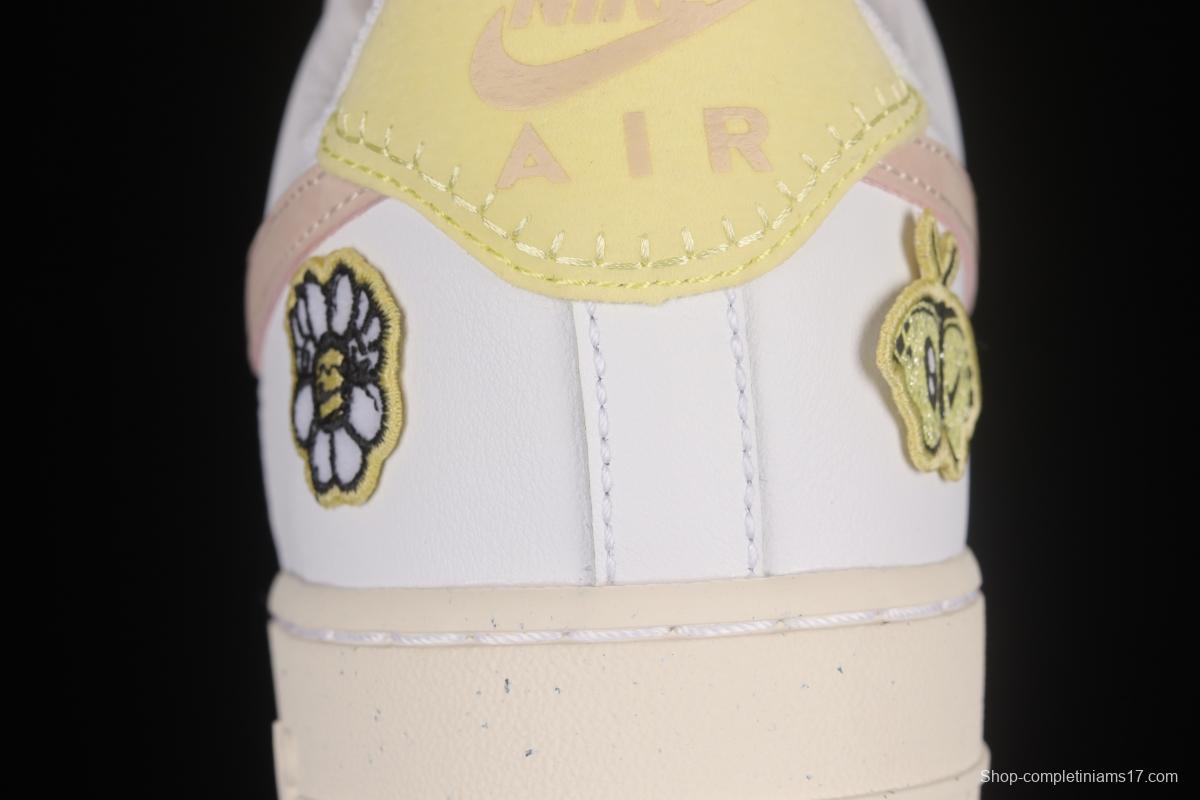 NIKE Air Force 1'07 Low White Pink Butterfly Embroidery Low Top Casual Sneakers DJ6377-100