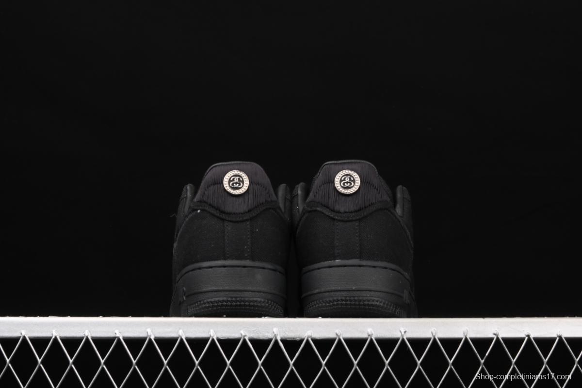 Stussy x NIKE Air Force 1 Low Black Cool Air Force low side black linen electric embroidered hook low upper board shoes CZ9084-001