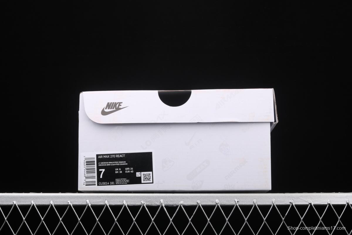NIKE Air Max 270React new high-frequency mesh function half-palm air cushion cushioning running cloth shoes CU3014-181,