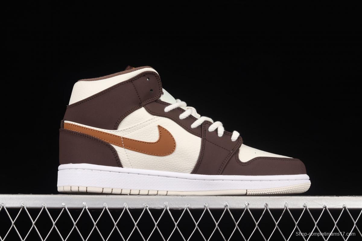 Air Jordan 1 Mid beige brown vintage basketball shoes DO6699-200