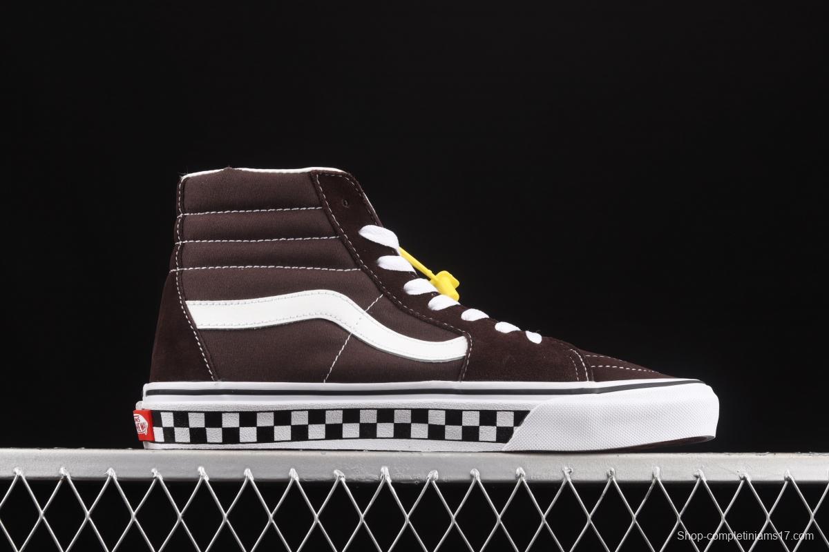 Vans SK8-Hi brown checkerboard classic series high-top casual board shoes VN0A38GEU5Z