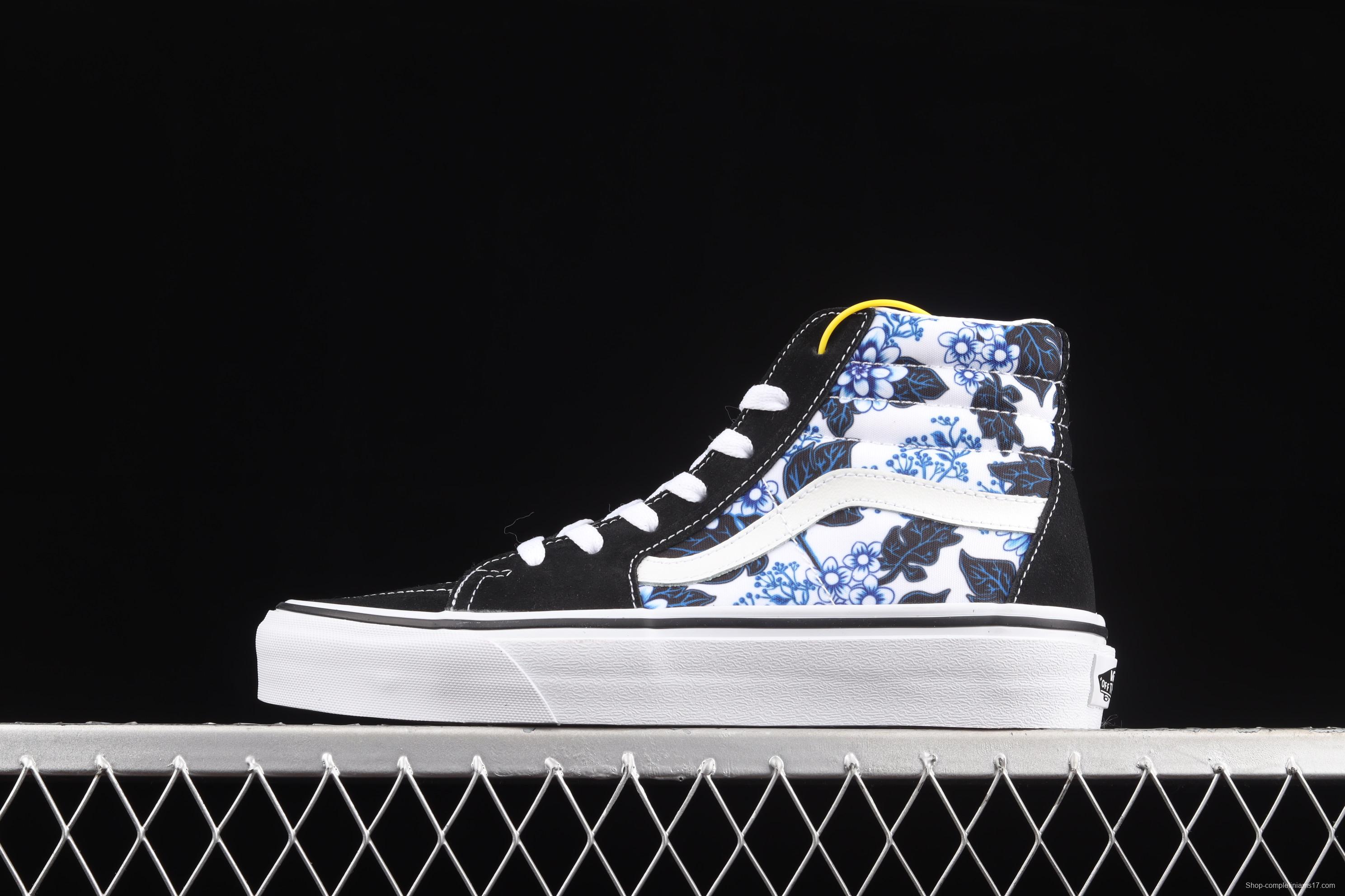 Vans Sk8-Hi classic series blue flower printing side stripes casual board shoes VN0A4U16Y6Z