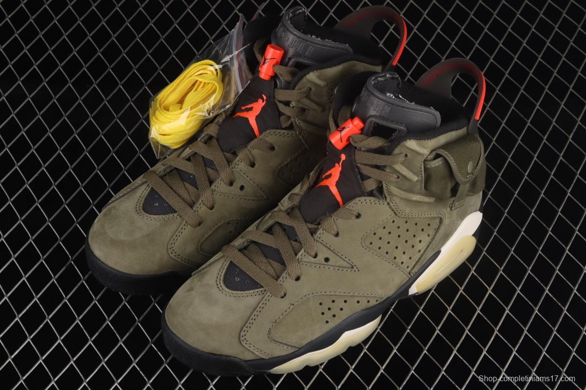 Travis Scott x Air Jordan 6 TS co-signed Pocket Army Green Night Light Basketball shoes CN1084-200