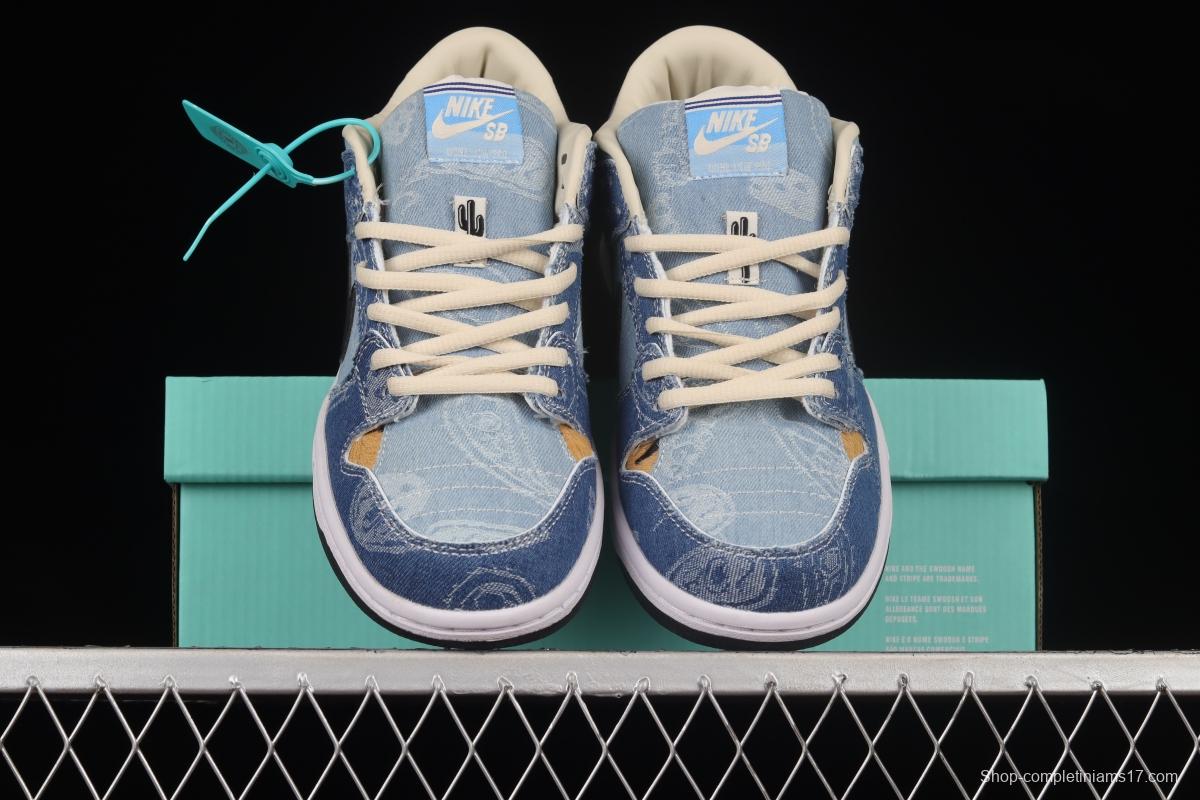 Circlecustom x NIKE DUNK Low co-branded custom cashew denim low-top skateboard shoes BQ6817-168