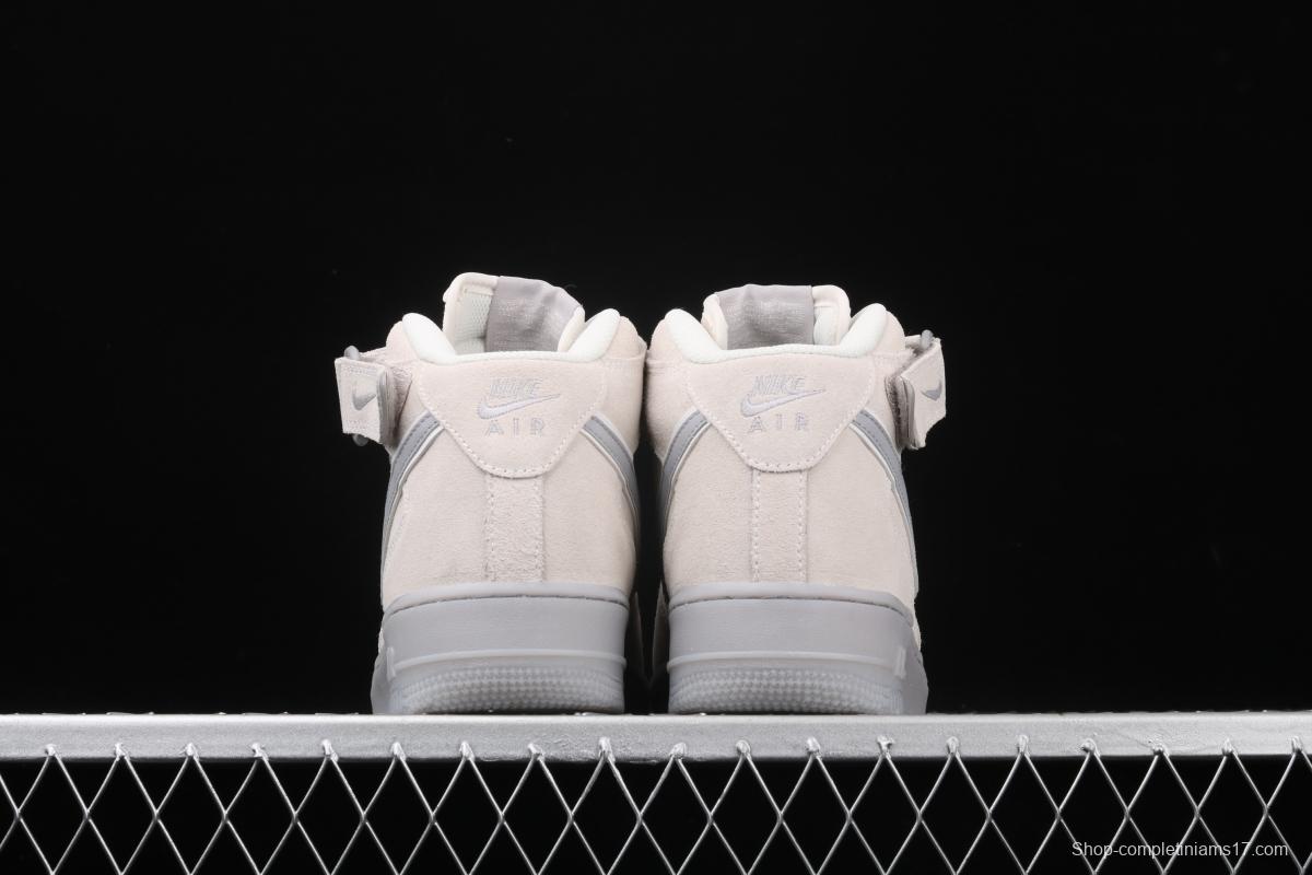 NIKE Air Force 1x 07 Mid air force light blue gray suede 3m reflective Zhongbang leisure board shoes 315123-002