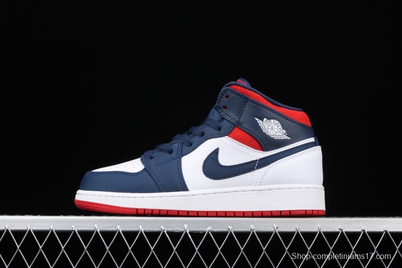 Air Jordan 1 Mid GS USA captain Zhongbang basketball shoes BQ6931-104