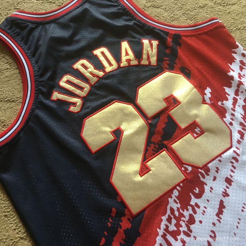 Men's Michael Jordan Black White And Red Retro Classic Team Jersey