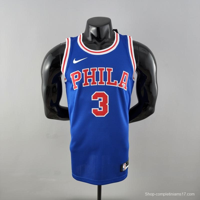 Retro Philadelphia 76ers Iverson #3 Crew Neck Blue NBA Jersey 