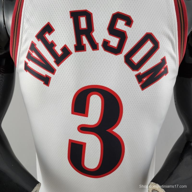 Retro Philadelphia 76ers Iverson #3 Big Meteor White NBA Jersey 