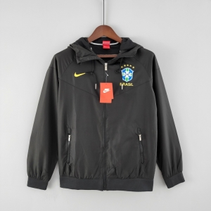 2022 Brazil Black Full Zipper Windbreaker