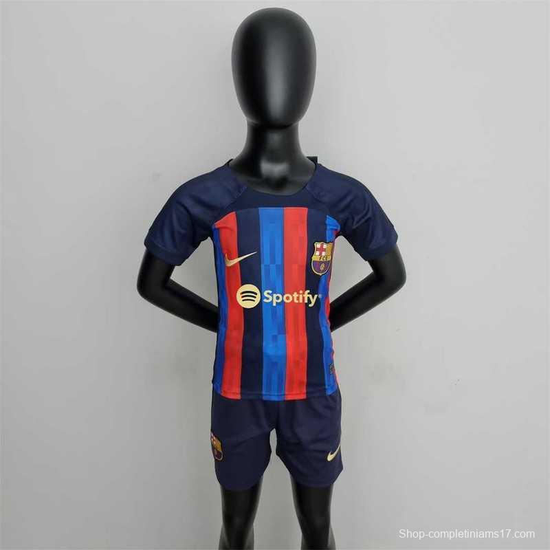 22-23 Barcelona Home Kids Kit Soccer Jersey