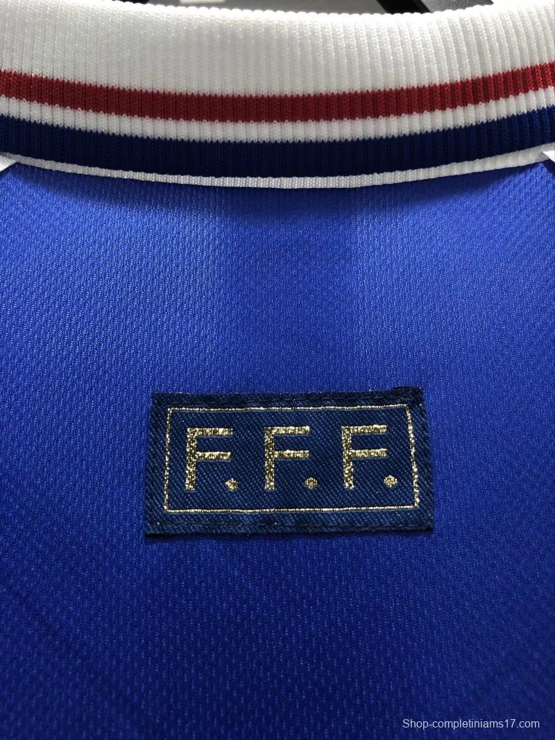 Retro 1998 Long Sleeve France Home Soccer Jersey With 98 France Patch