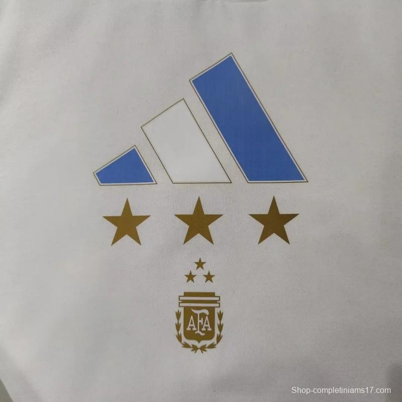 3 Stars Argentina Messi White Hoodie