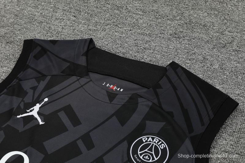 23-24 PSG Black Pattern Vest Jersey+Shorts