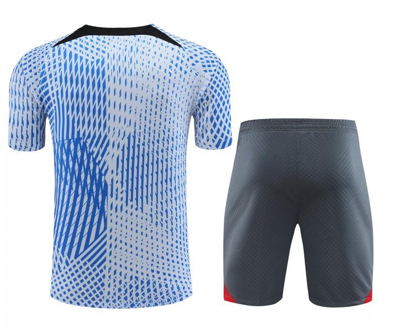 23-24 Liverpool White/Blue Grid Short Sleeve+Shorts