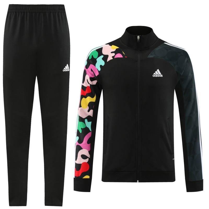 2023 Adidas Black Full Zipper Jacket With Colorful Sleeve+Pants