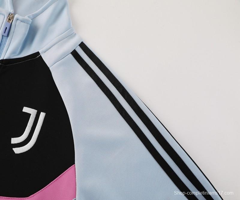 24/25 Juventus Light Blue/Black Full Zipper Jacket +Long Pants