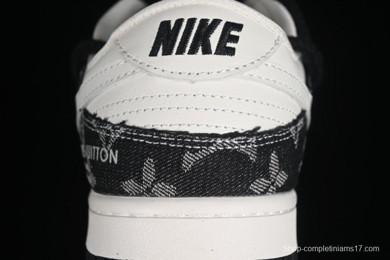 Nike SB Dunk Low LV Collaboration - Black Denim Print Anniversary High-End Custom Low-Top Casual Skate Shoes - SJ2068-238