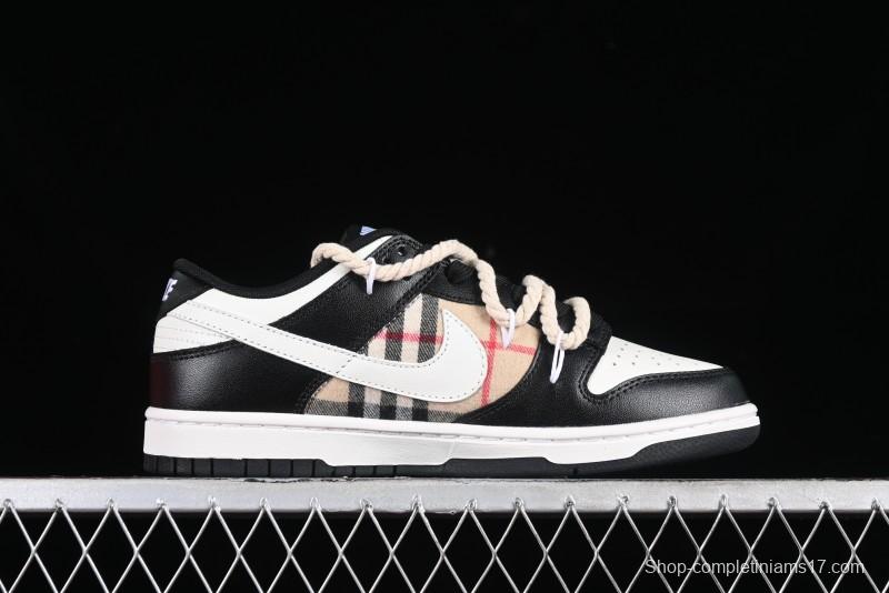 Nike Dunk Low SB Deconstructed Lace-Up Casual Sneakers with Scottish Plaid and Hemp Rope Design - DD1391-100