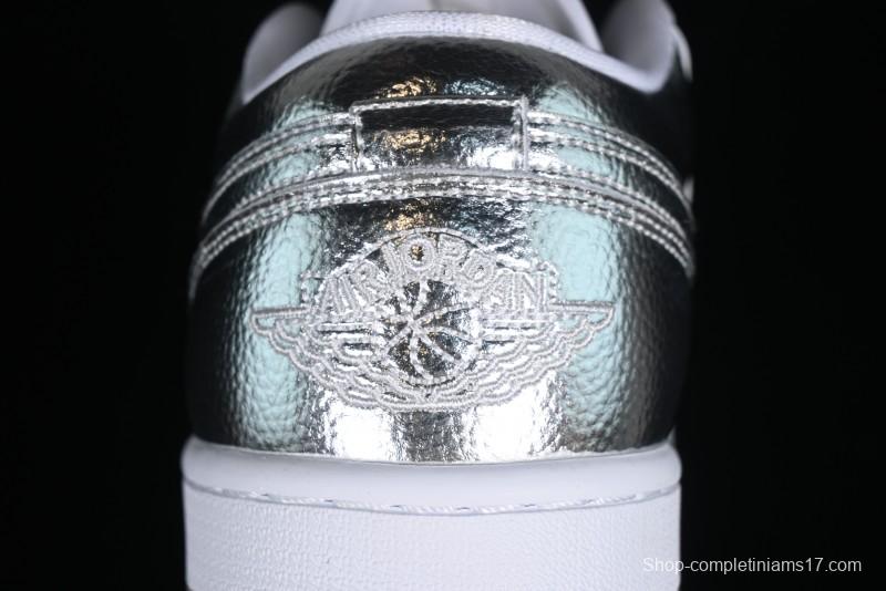 Nike Air Jordan 1 Low "Metallic Silver" Casual Sneakers with Metallic Accents - FN5030-001