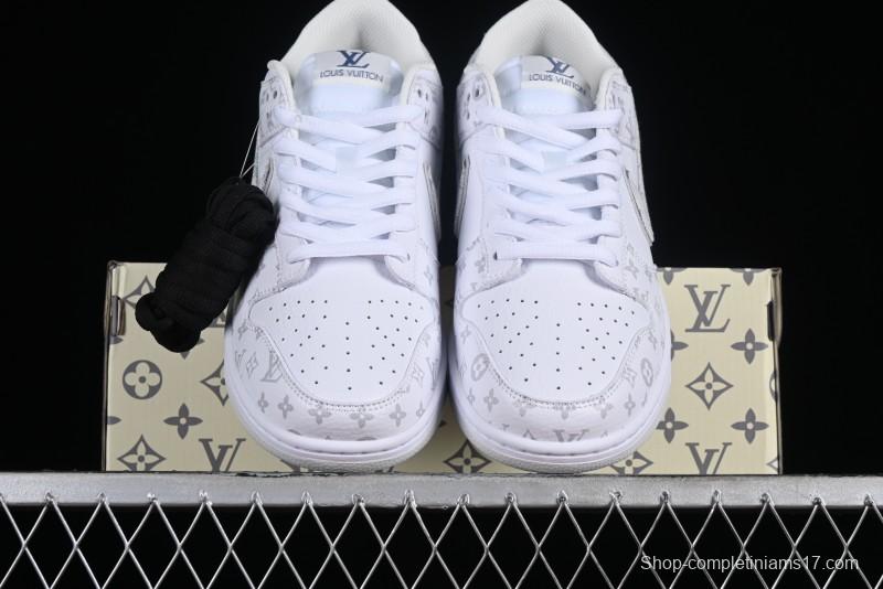 Nike SB Dunk Low Louis Vuitton Collaboration - White Grey Print High-End Custom Low-Top Casual Skate Shoes - LV0526-592