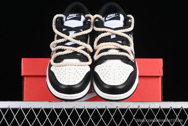 Nike Dunk Low SB Deconstructed Lace-Up Casual Sneakers with Scottish Plaid and Hemp Rope Design - DD1391-100