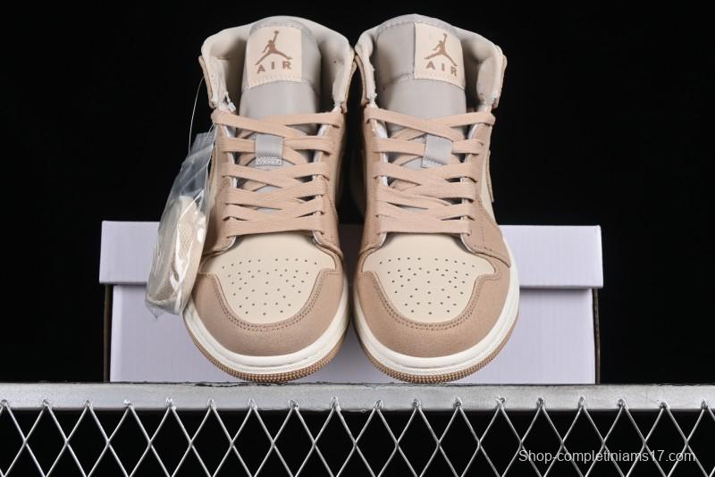 Nike Air Jordan 1 Mid AJ1 Khaki Mid-Top Basketball Shoes - FJ3448-200