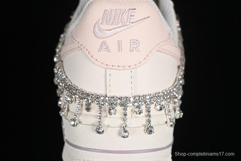 Nike Air Force 1 '07 Low Casual Sneakers in Romantic Pink-Purple with Diamond Chain Accessories - FV1122-333