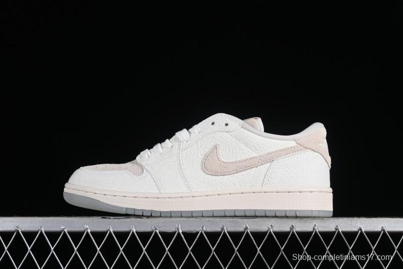 Nike CP3 x Air Jordan 1 Low AJ1 Floral Embossed White Casual Sneakers - FZ0455-200