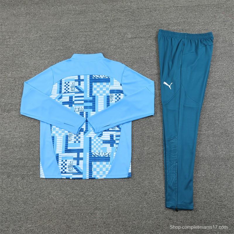 24/25 Olympique Marseille Blue Camouflage Half Zipper Jacket+Long Pants