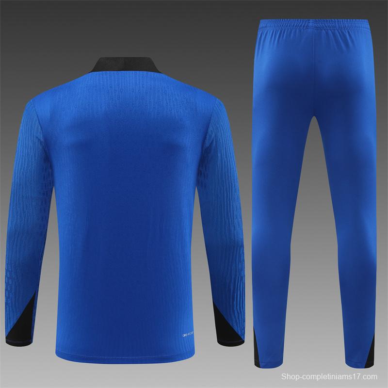 2024 South Korea Blue Half Zipper Jacket+Long Pants