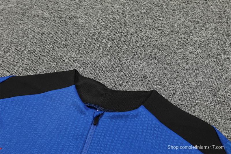 2024 South Korea Blue Half Zipper Jacket+Long Pants