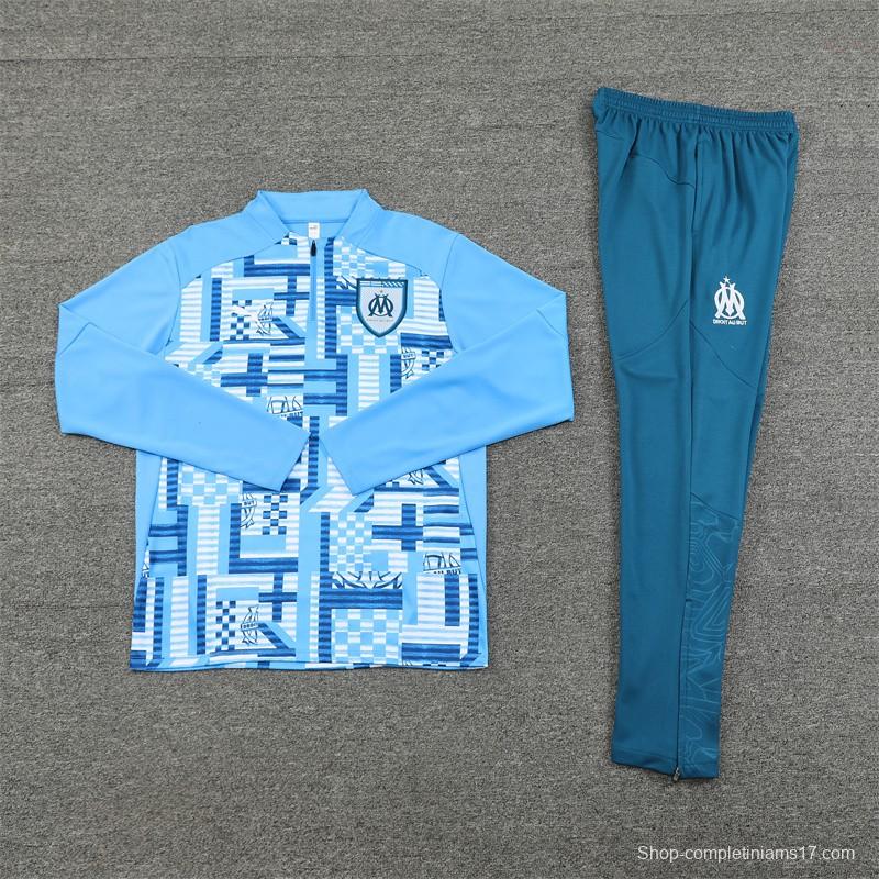 24/25 Olympique Marseille Blue Camouflage Half Zipper Jacket+Long Pants