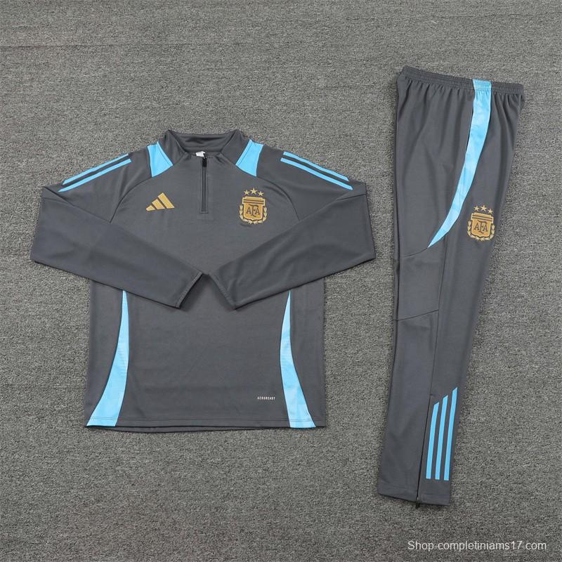2024 Argentina Grey Half Zipper Jacket+Long Pants