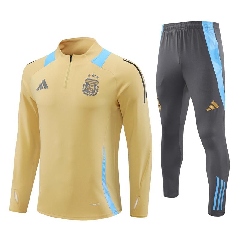 2024 Argentina Golden Half Zipper Jacket+Long Pants