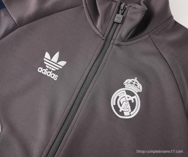 24/25 Real Madrid Grey Full Zipper Jacket +Long Pants