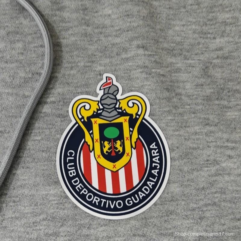 24/25 Chivas Guadalajara Navy/Red/Black/Beige/Grey Hoodie WIth Black Badge