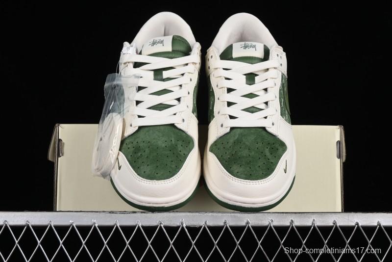 Nike SB Dunk Low Stussy Collaboration - Green Floral Anniversary Custom Low-Top Casual Skate Shoes - CF3688-008