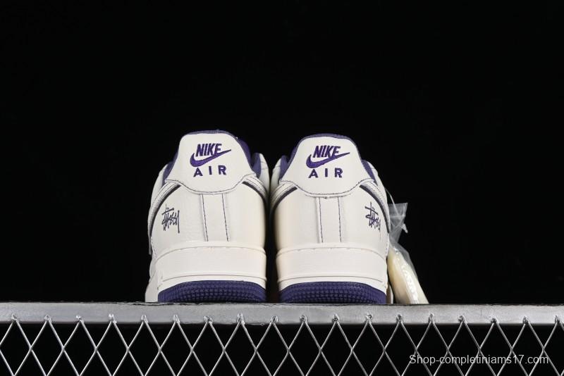 Stussy x Nike Air Force 1 '07 Low Retro Casual Sneakers with Reflective Military Purple - UN1635-222