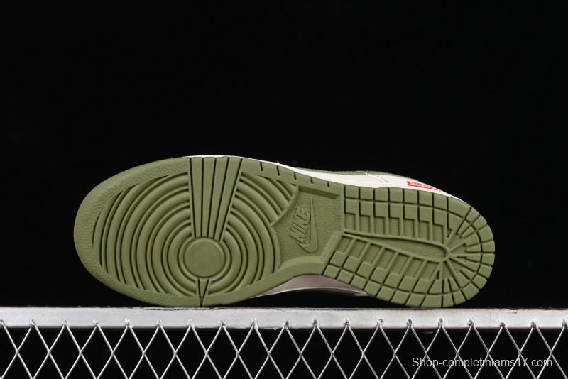 Nike SB Dunk Low Supreme Collaboration - Military Green Double Swoosh Anniversary Custom Low-Top Casual Sneakers - XX2025-319