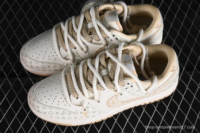 Nike SB Dunk Low LV Collaboration Strap Beige Swoosh Anniversary High-End Custom Low-Top Casual Sneakers - SJ2068-250