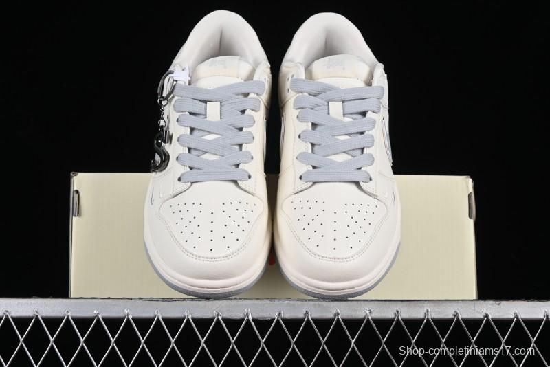 Stussy x Nike SB Dunk Low Retro Premium Sneakers in Off-White Light Grey Swoosh - DQ1098-377