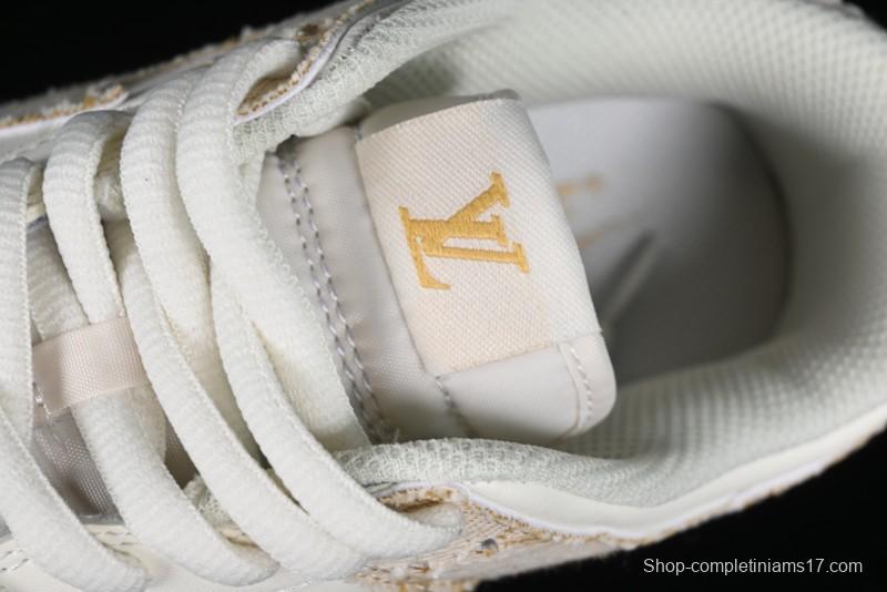 Nike SB Dunk Low LV Collaboration - Yellow Denim Beige with Yellow Swoosh Anniversary High-End Custom Low-Top Casual Skate Shoes - DJ2024-007