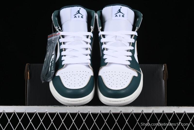 Nike Air Jordan 1 Mid Basketball Shoes with Oxidized Green Leather and Perforated Toe - FQ7720-103