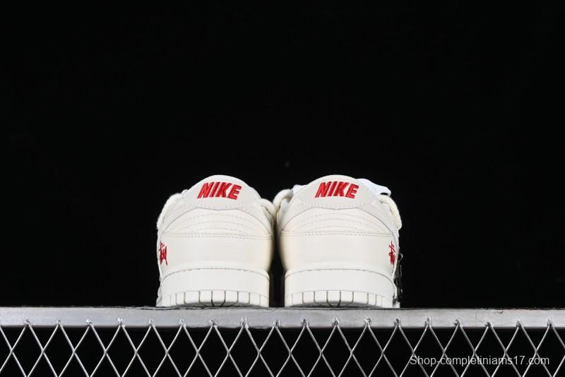 Stussy x Nike SB Dunk Low Anniversary Custom Retro Sneakers with Original S Titanium Accessory - SJ2068-259