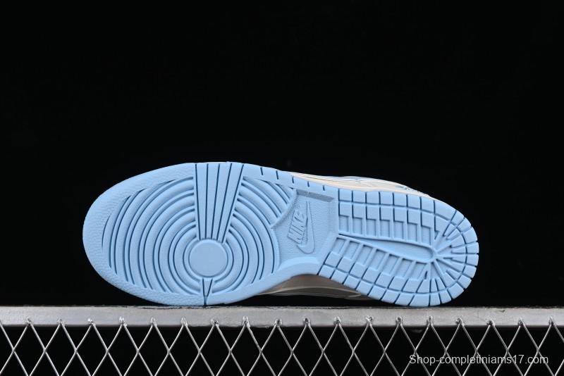 Stussy x Nike Dunk Low SB Skate Shoes in White with Light Blue Swoosh - DQ1098-380