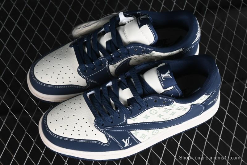 Nike Travis Scott x Fragment Design x Air Jordan 1 Low OG SP AJ1 LV Collaboration Deep Blue Low-top Casual Sneakers - LX1988-103